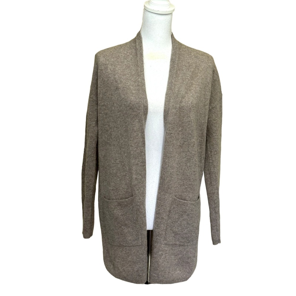 Magaschoni 100% Cashmere CardiganTaupe Brown XS Pockets Quiet Luxury Old Money